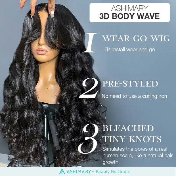 Air Wig| Ready To Go Body Wave HD Transparent Lace Human Hair Wig Easy on Easy off with Pre Plucked Hairline & Bleached Knots