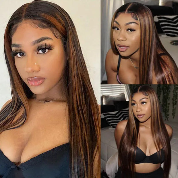 1B/30 Highlight Straight Human Hair Lace Front Wigs For Women