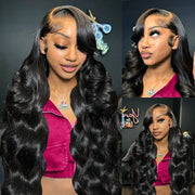 13x6 Full Transparent Lace Front Wigs Body Wave Natural Black Ashimary Hair