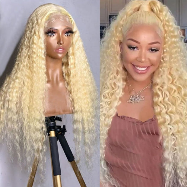 Long Wig | 613 Blonde Water Wave 13x4 Transparent Lace Frontal Human Hair Wig 28-32 Inch