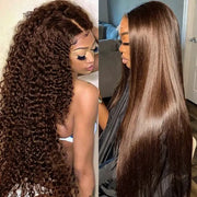 360 Lace Frontal Chocolate Brown Wig Deep Wave Human Hair Wigs Transparent Lace Straight Wig