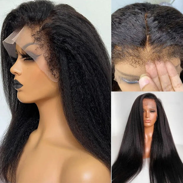 4x4 & 4x6 Lace Closure Kinky Straight with Realistic Hairline Human Hair Wig with Natural 4C Curly Baby Hair Ashimary.com
