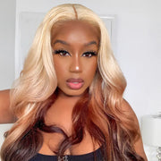 613 Blonde Brown Ombre Body Wave 13x4 Transparent Lace Front Wigs Ashimary Human Hair