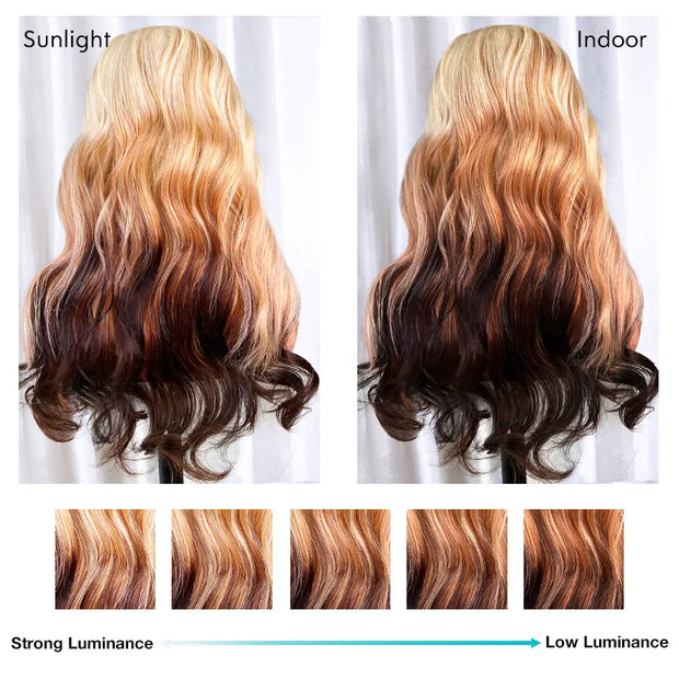 613 Blonde Brown Ombre Body Wave 13x4 Transparent Lace Front Wigs Ashimary Human Hair
