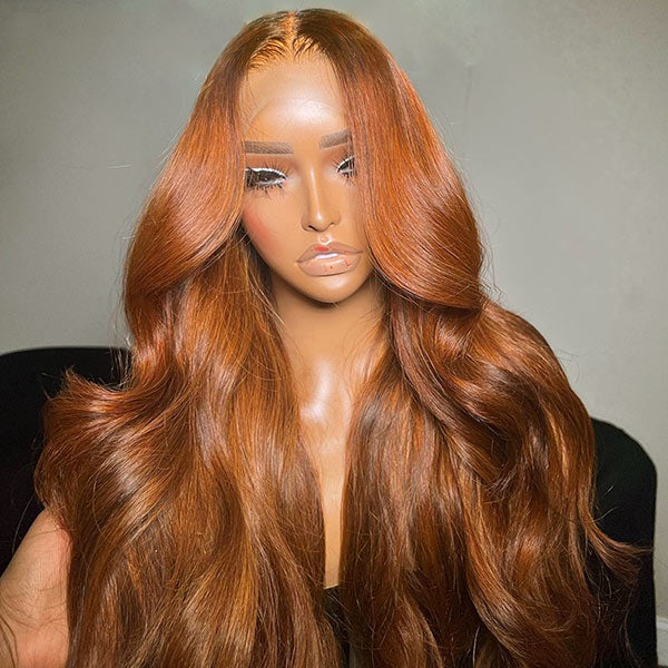 Copper Brown Wig Pre-plucked Body Wave Lace Front Wigs 28 Inches
