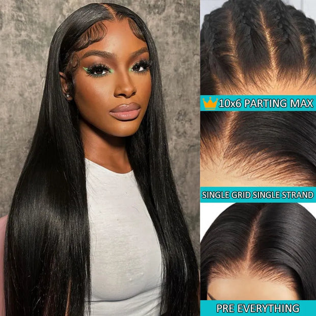 Ashimary 10x6 Parting Max HD Lace Glueless Single Grid Single Strand Wig Straight Wear & Go Wigs