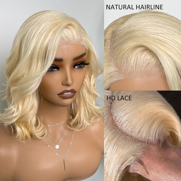 Salon Body Wave Blonde 613 5x5 Closure HD Lace Bob Wig 100% Virgin Human Hair