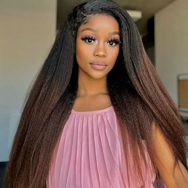 Black to Brown Ombre Yaki Straight 360 Skin Lace Frontal  display picture 2