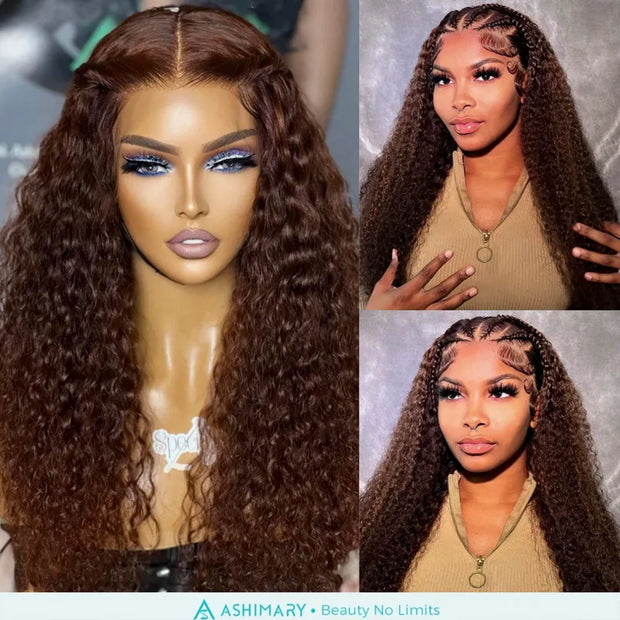 4# Chocolate Brown Full Lace Wig Ashimary Human Hair Wigs 180% Density All Texture