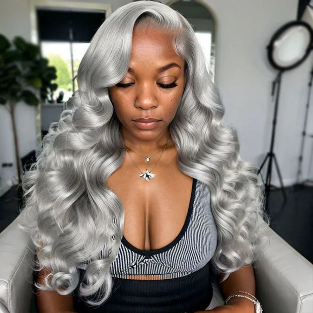 Human hair wigs in gray hot sale