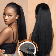 Super Natural Kinky Straight Invisi-Strap™ Snug Fit 360 Transparent Lace Frontal Bleached  Knots Pre Cut Lace Wig