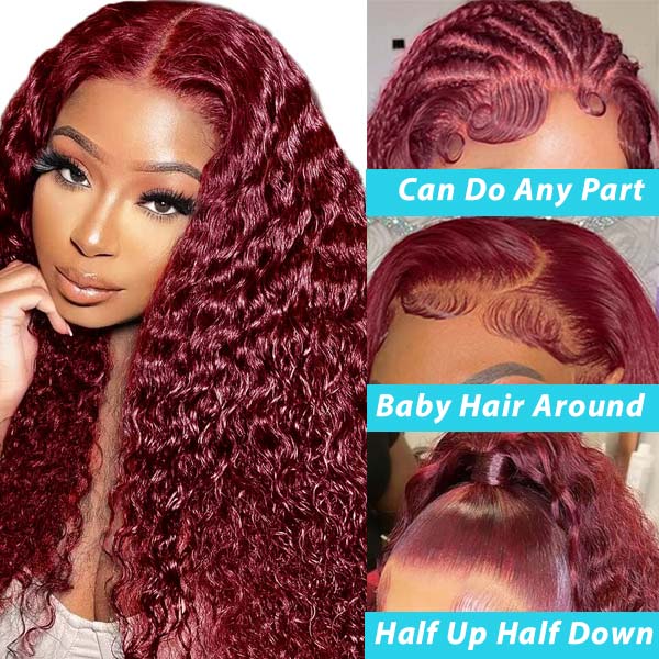 Ready To Wear Glueless 99J Deep Wave 4x4 5x5 13x4 Lace Wigs Pre Plucked with Baby Hair