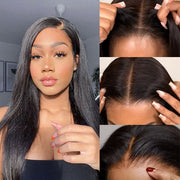 Super Natural Glueless Ready To Wear 6x4.5 HD Lace Straight Wig Pre Plucked Hairline & Bleached Knots & Pre-cut Lace