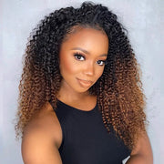 Black Brown Ombre Kinky Curly Half Wig With Drawstring