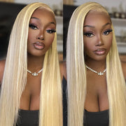 Flash Sale Pre Cut Lace Wear & Go Blonde Balayage on Brown Highlight 5x5 Transparent Lace Straight Human Hair Wigs
