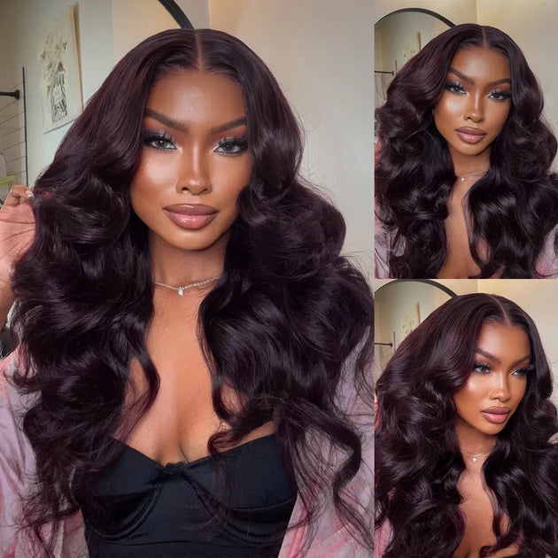 Pre-Layered Dark Plum Body Wave Wig – Glueless 360 Lace  display picture 2