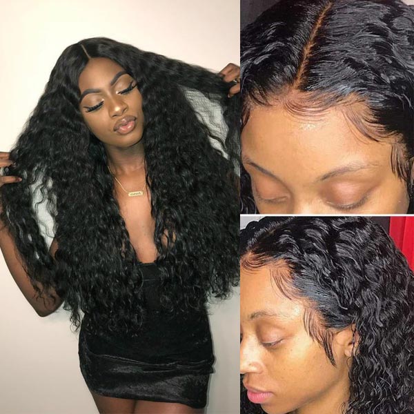 Breathable Frontal Lace Wig Pre Plucked Deep Wave Human Hair Wig Natural Hairline