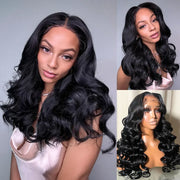 Flash Sale 13x4 Lace Front 3D Bouncy Body Wave Human Hair Wig Natural Black