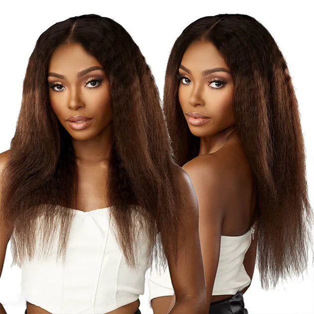Black Brown Ombre Kinky Straight Half Wig With Drawstring Glueless