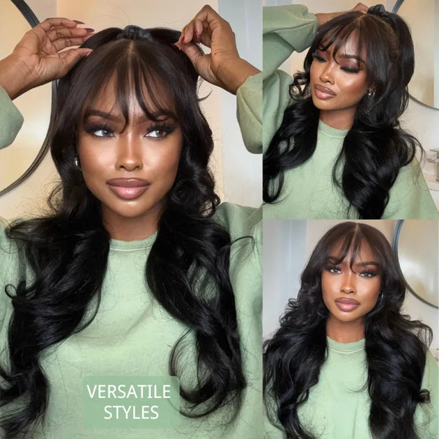 Layer Cut Body Wave With Bang 360 Invisi Strap Lace Frontal Wig Glueless Salon Hairstyles Rosy Wink