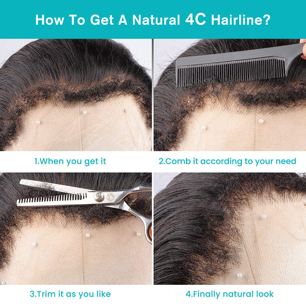 4C Edge Hairline-Straight Hair 13x4/13x6 HD Transparent Lace Front Wigs With Kinky Edges Curly Baby Hair
