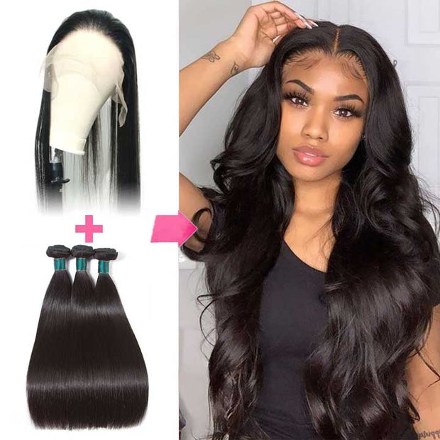 Professional Sewing In Lace Front Wig Cap with Hair Bundles 10A Top Grade Straight Virgin Hair