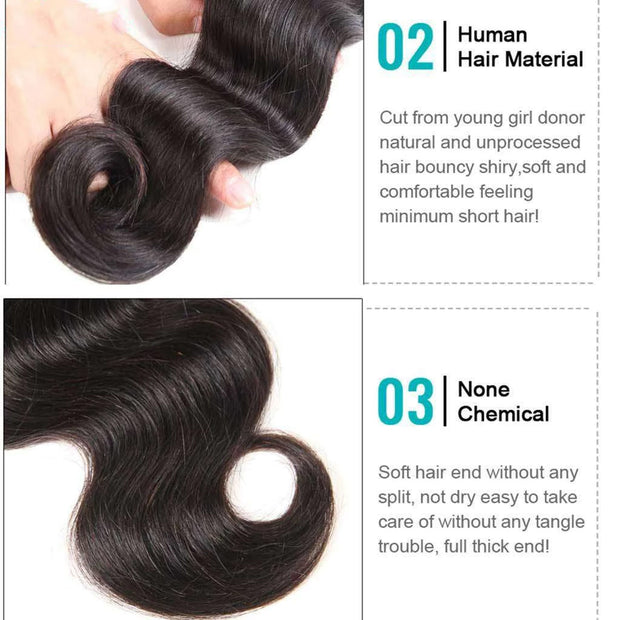 3 Bundles 9A Body Wave Human Hair Bundles Natural Color - ashimaryhair