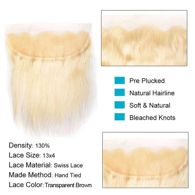 613 Honey Blonde Peruvian Straight Hair 3 Bundles With Frontal Human Hair