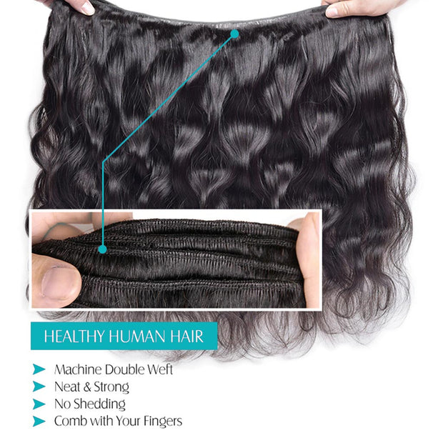 9A Body Wave Virgin Hair 3 Bundles with Closure Natural Color Brazilian Hair - ashimaryhair