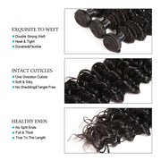 Deep Wave 10A 3 Bundles with Closure Free Part Brazilian Human Hair Natural Color - ashimaryhair