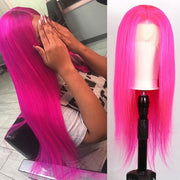 Ashimary Hot Pink 13x4 HD Transparent Lace Frontal Wig straight hair