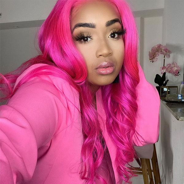 Ashimary Hot Pink straight hair 13x4 HD Transparent Lace Frontal Wig