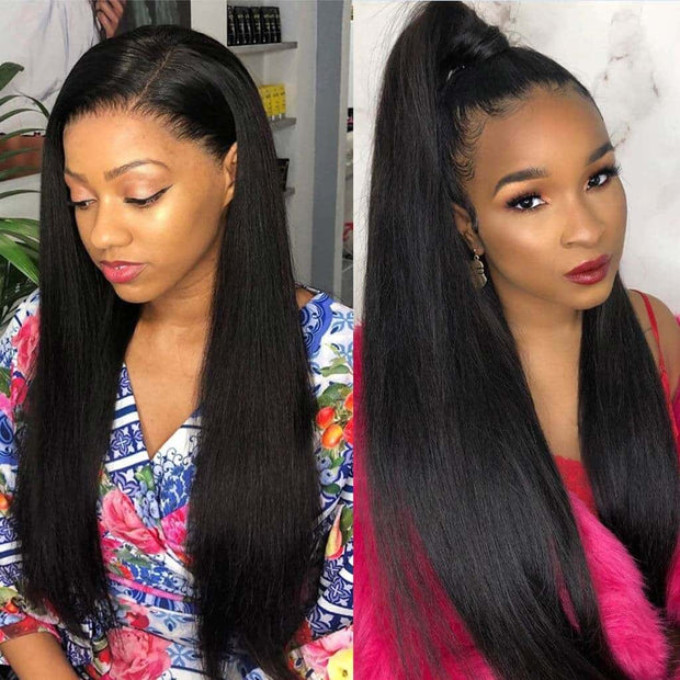 Indian Remy Human Hair Weaves Straight 3 Bundles with Pre Plucked Frontal Closure on AshimaryHair.com
