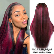 Pink Highlight 99J Highlight Piano Color Straight Wig Highlights on Black Hair