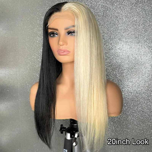 Half Blonde Half Black Transparent HD Lace Front Wigs 13*4 Frontal Ashimary Human Hair