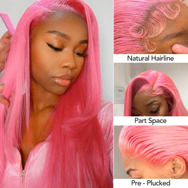 barbie ashimary hair pink wig pink lace front wig pink wig with bangs