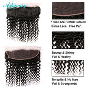 10A Deep Wave Brazilian Hair 3 Bundles With Frontal Human Hair - ashimaryhair