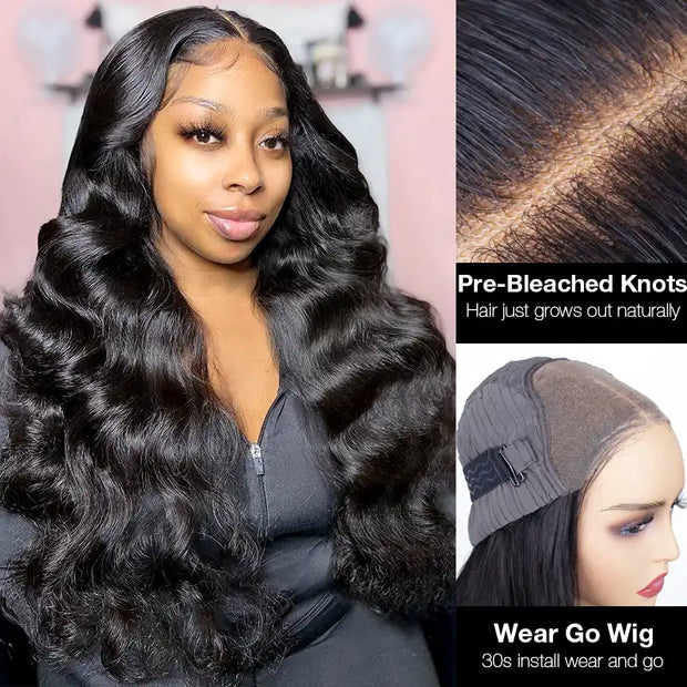 Glueless Wear & Go 13X4 HD Lace Body Wave Pre Cut Lace Ready To Wear Wig With Pre Bleached Knots & Plucked Hairline