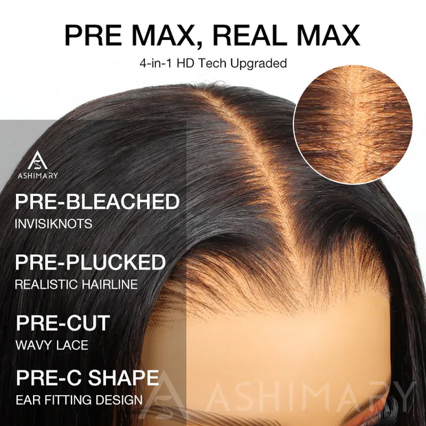 Ashimary 10x6 Parting Max HD Lace Glueless Single Grid Single Strand Wig Straight Wear & Go Wigs