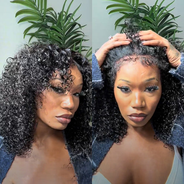 Flash Sale 4C Kinky Edges Curly Hair Transparent HD Lace Front Wigs With Realistic Hairline
