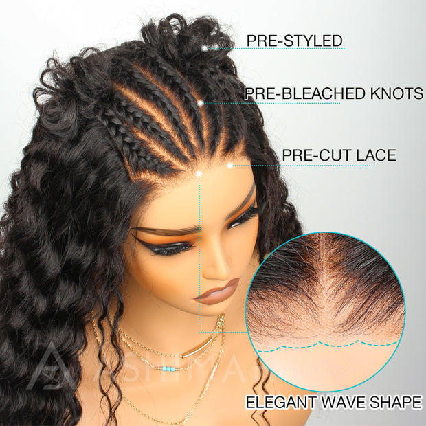 Micro French Braids Human Hair 5x5 Lace Natural Color Daily Wear Wig