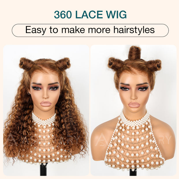 Flash Sale Invisi-Strap Snug Fit 360 HD Transparent Lace Water Wave Wig P4/27 Highlight Ombre Color Pre Plucked Hair