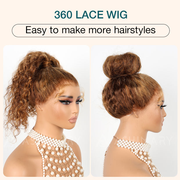 Flash Sale Invisi-Strap Snug Fit 360 HD Transparent Lace Water Wave Wig P4/27 Highlight Ombre Color Pre Plucked Hair