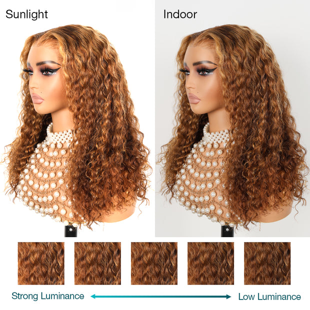 Flash Sale Invisi-Strap Snug Fit 360 HD Transparent Lace Water Wave Wig P4/27 Highlight Ombre Color Pre Plucked Hair