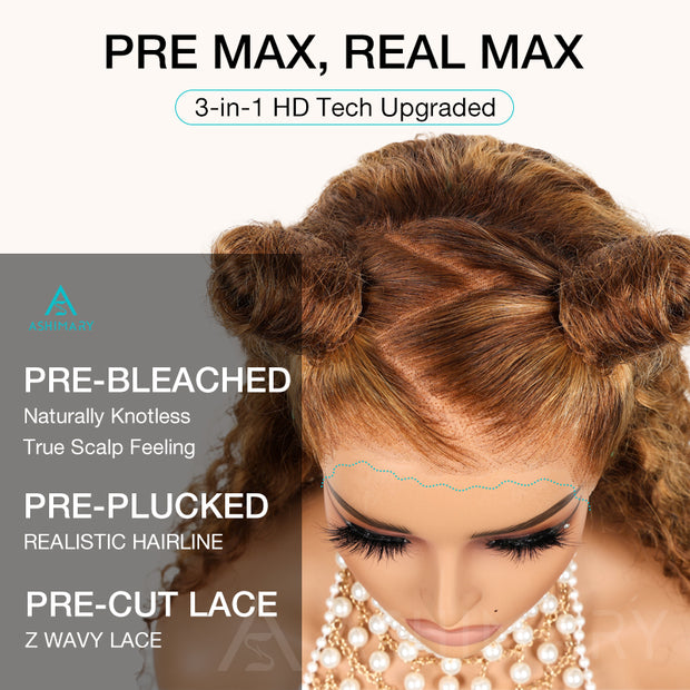 Flash Sale Invisi-Strap Snug Fit 360 HD Transparent Lace Water Wave Wig P4/27 Highlight Ombre Color Pre Plucked Hair