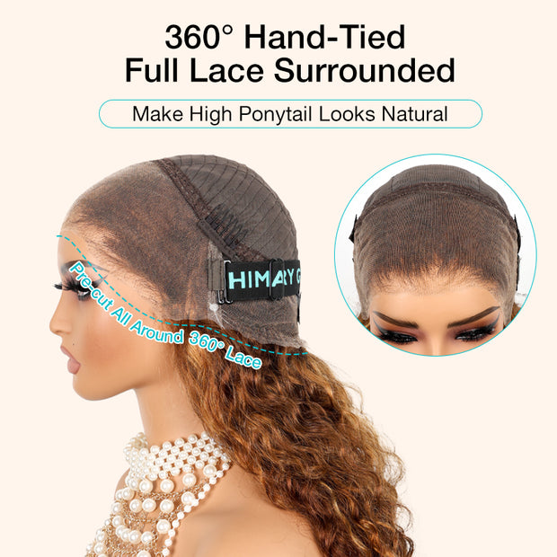 Flash Sale Invisi-Strap Snug Fit 360 HD Transparent Lace Water Wave Wig P4/27 Highlight Ombre Color Pre Plucked Hair