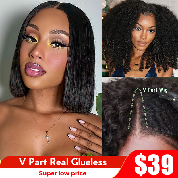 Flash Sale Ashimary 0 Skill Needed V Part Glueless Wig Short Bob Human Hair