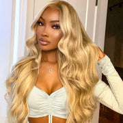 Flash Sale Customized Blonde Balayage on Brown Hair Transparent Lace Frontal Wig Ashimary Hair