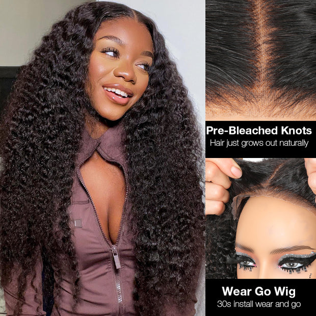 Pre Cut Lace Deep Wave Glueless Wig with Pre Plucked Hairline & Bleached Knots