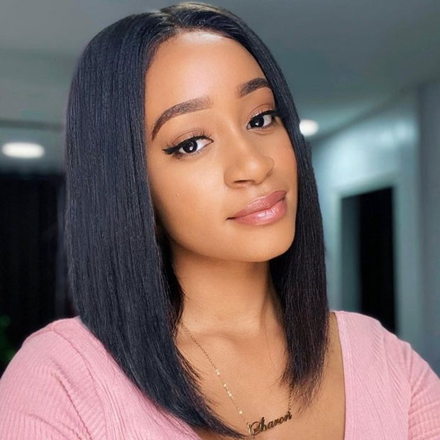 Short Straight Bob Double Drawn Transparent Lace Frontal Wigs Human Hair